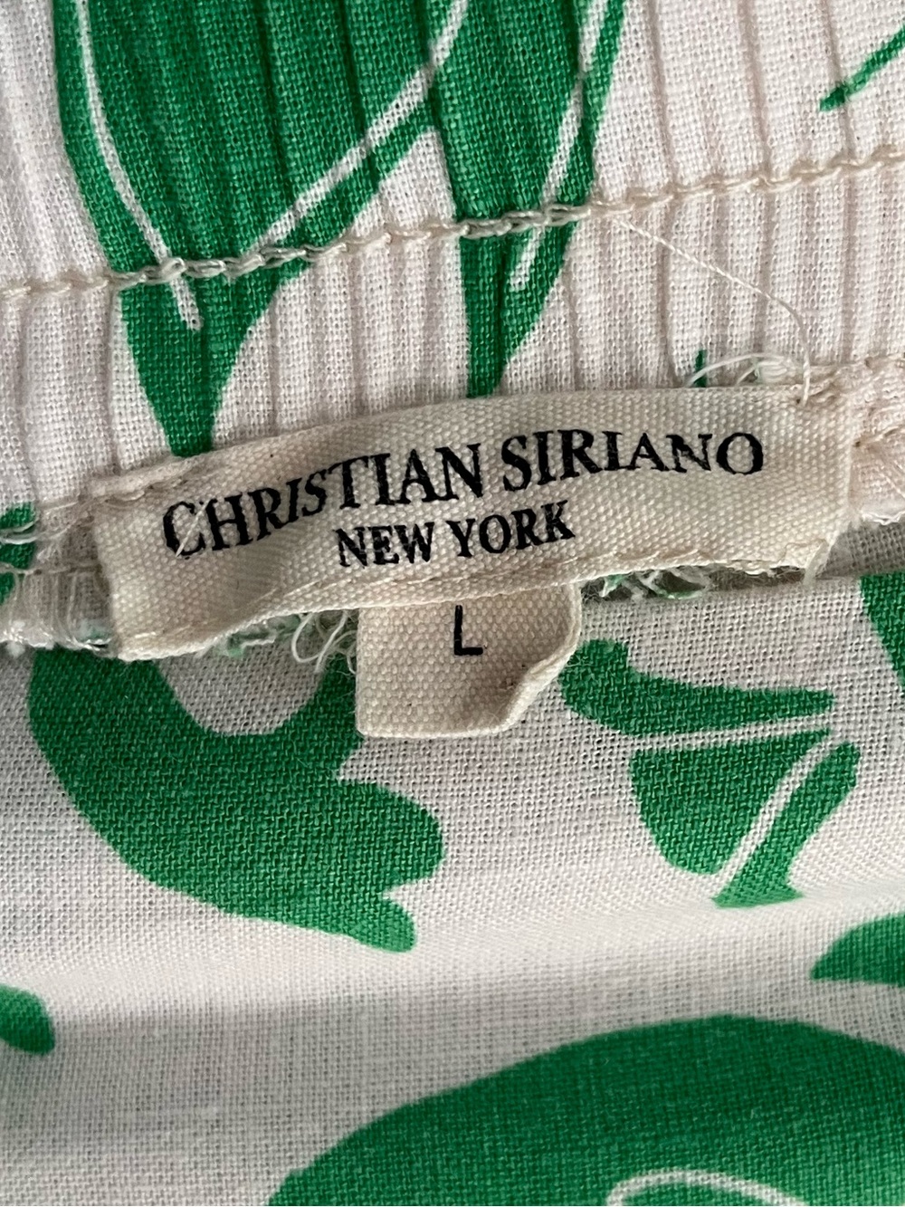 wide legs cropped linen blend pants.green paisley on white L - Picture 6 of 9